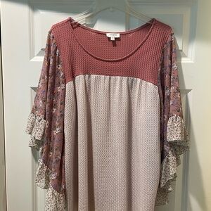Umgee Mauve Flutter Sleeve Ribbed Blouse